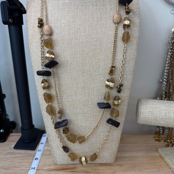 Gold-Tone Multi-Strand Necklace W/ Brown & Black Beads Chunky Design Fashion Jew - Picture 4 of 16